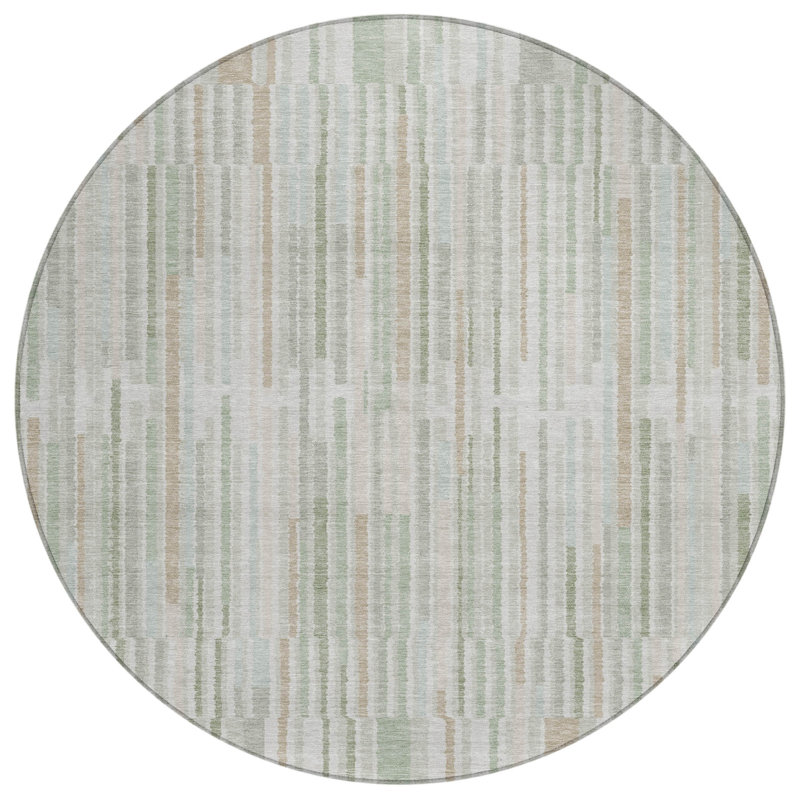 Machine Washable Indoor/Outdoor Xhevrie Sage Rug, Round 8'