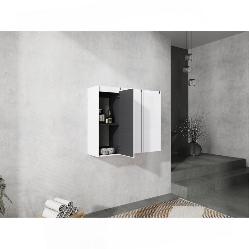 12" Bathroom Side Cabinet, 3-Soft Close Doors, Float Mounting Design, 12*3, White