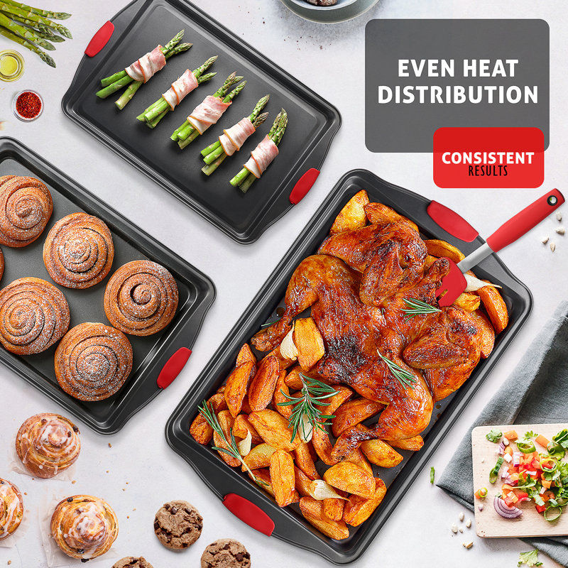 Joytable Bakeware Set - 3 Pc Nonstick Bakeware Set With Silicone Handles, Black