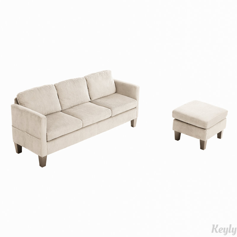 L-Shaped Sofa with Ottoman, Off White