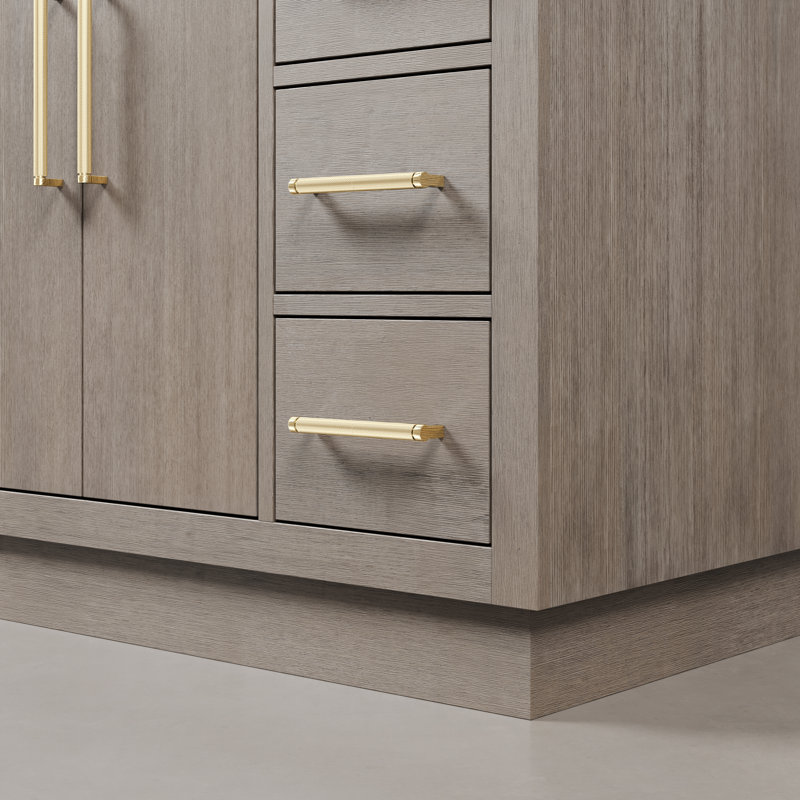 Hugo 48" Carrara White Marble Countertop Bath Vanity in Gray Oak with Faucet, Satin Gold