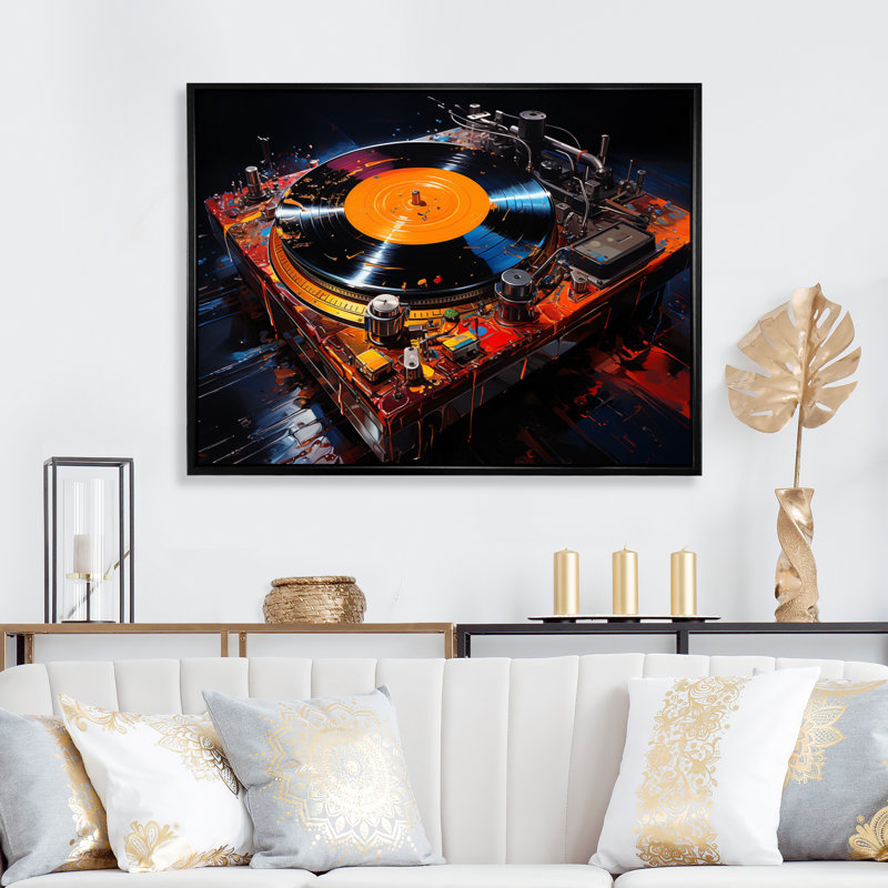 Disque vinyle, sérénade II sur toile, H 30 po x l 40 po x P 1,5 po, Cadre flottant noir