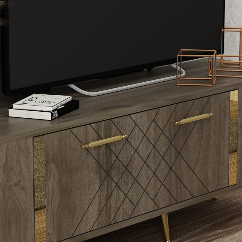 Olivia Unfinished TV Stand for TVs up to 70", Brown/Gold