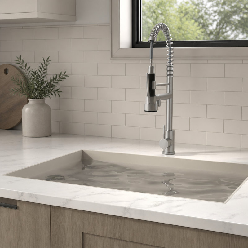 Robinet de cuisine Home certifié CUPC de 19 pouces à poignée unique avec fini nickel brossé, durable et élégant pour les cuisines modernes