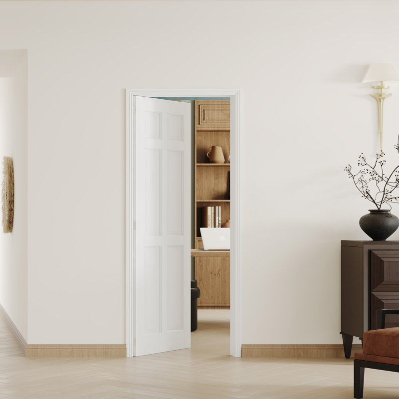 Porte intérieure 6 pièces en placage blanc 6 pièces, 24 po x 80 po, Left