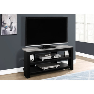 Meuble multimédia contemporain avec tablettes, console de télévision de 42 po pour la chambre à coucher, salon - centre de divertissement Dazzle Storage noir et gris, chambre à coucher