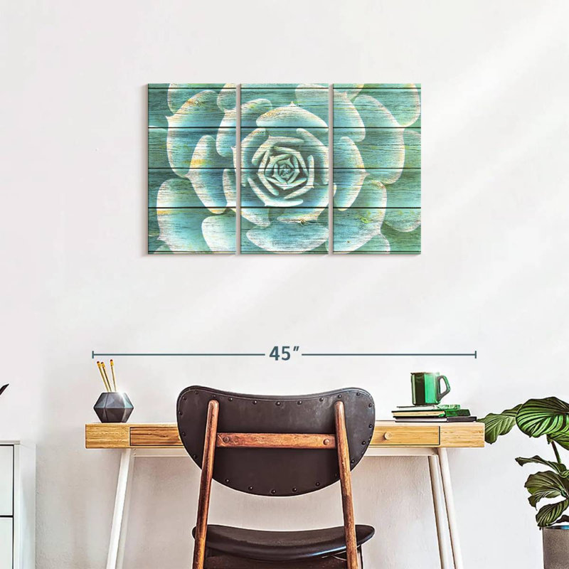 Ensemble de 3 plantes grasses sur toile, H 33 po x l 20 po 