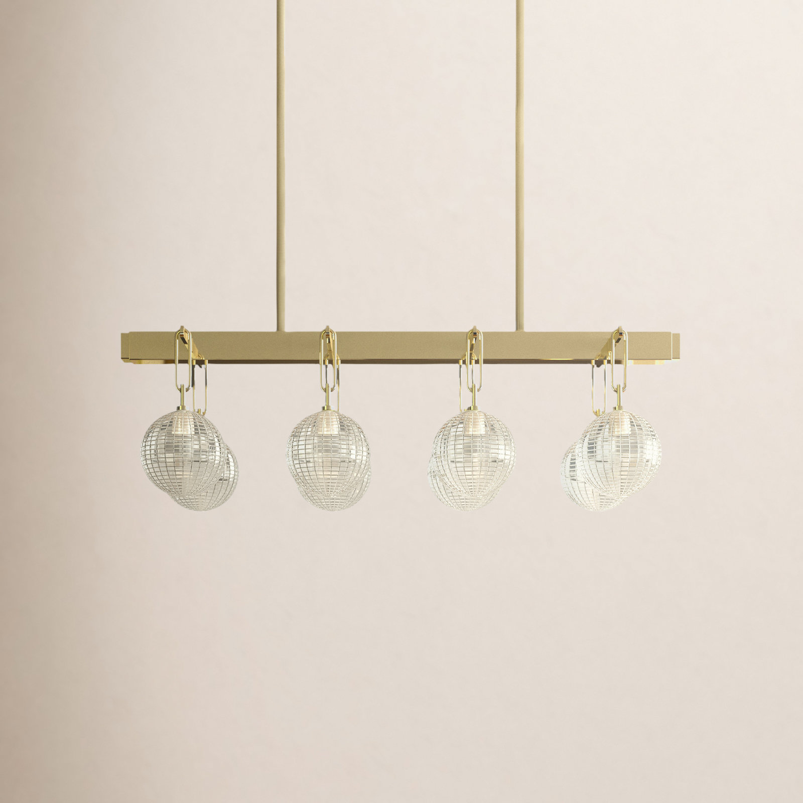 8 Light Glass Dimmable Pendant, Aged Brass