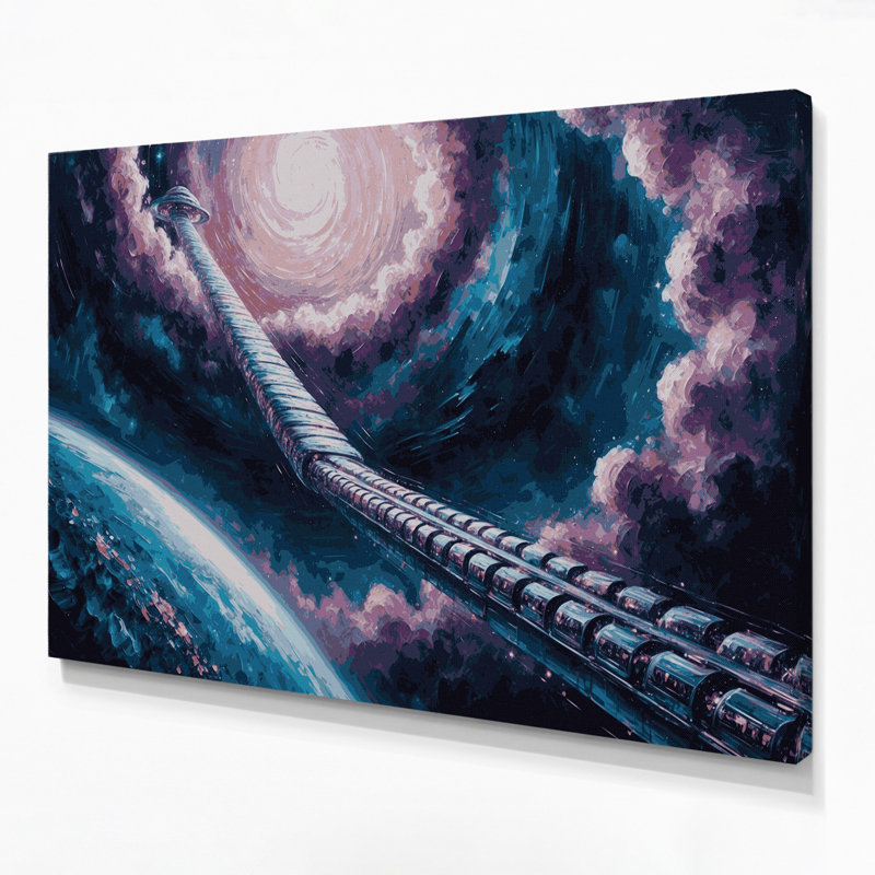 Art sur toile gris Sci Fi Space Elevator, H 24 po x l 36 po