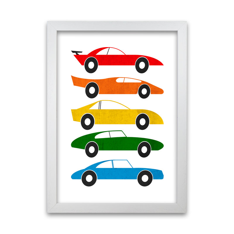 Mid Century Cars On White - Print, White Frame, 42cm H x 30cm W x 3cm D