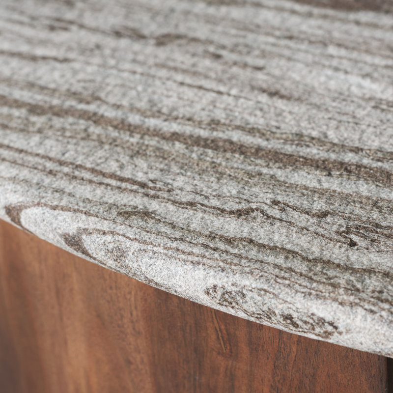 Lussan Round Marble Top Coffee Table, Walnut