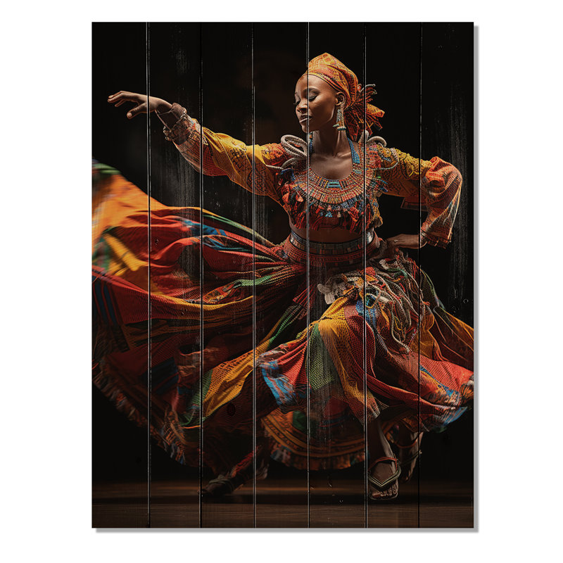 Jarya, danse tribale africaine, impression sur bois, H 32 po x l 24 po x P 0,78 po