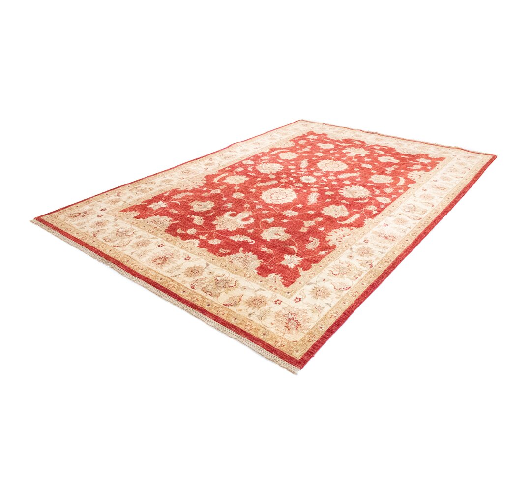 Handgefertigter Flachgewebe-Teppich Contreras aus Wolle in Rot/Beige