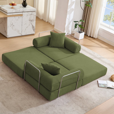 Modular Couch Sofa Bed For Apartment, Convertible Sofa Bed, Fixed-Shape Frame & Removable Armrests, Folding Mattress Couch For Small Spaces ,No Assembly ,Corduroy, Green