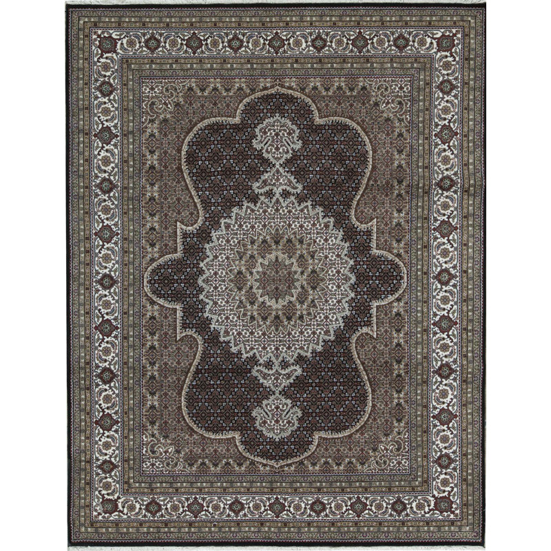 Hand-Knotted High-Quality Black and Ivory Area Rug