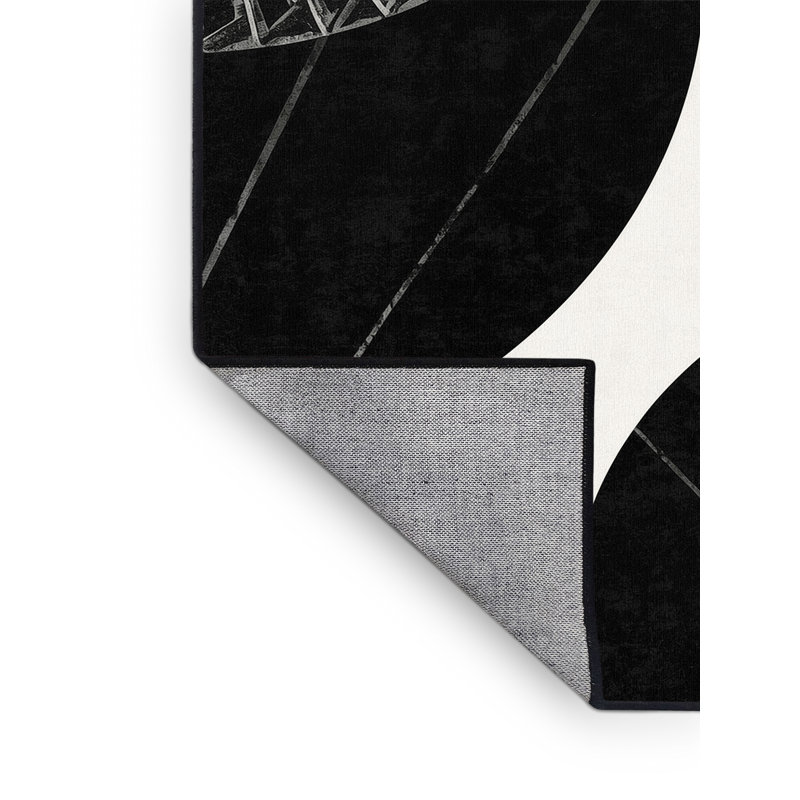 Machine Washable Pavla Art Deco Geometric Rug in Gray – Black Binding, 8' Square