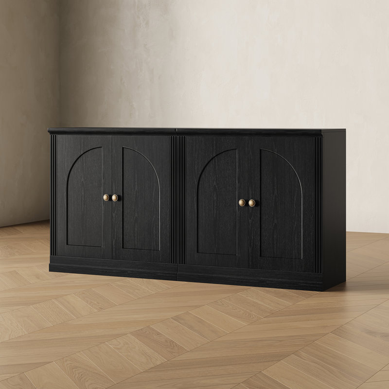 Ensemble de 2 meubles de rangement bas Monos avec portes à charnières, noir, Black