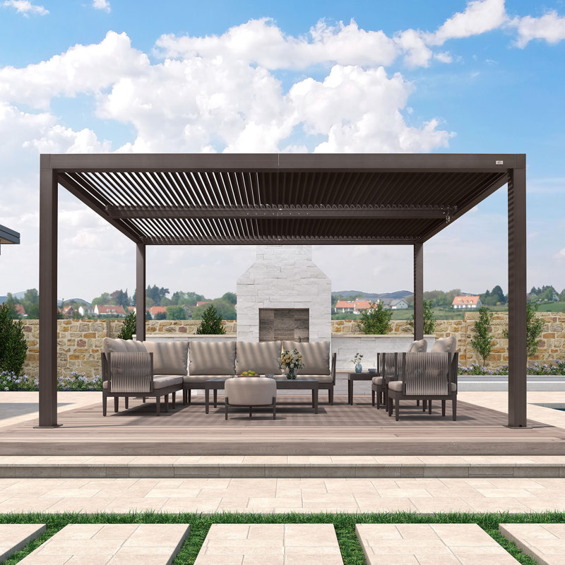 10' x 14' Louvred Pergola with Roller Shade, 1 Short Side