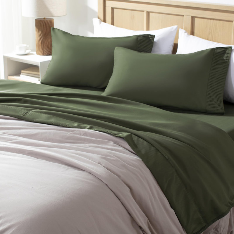 Ensemble de draps 4 pièces Andency, Très grand californien, Olive Green