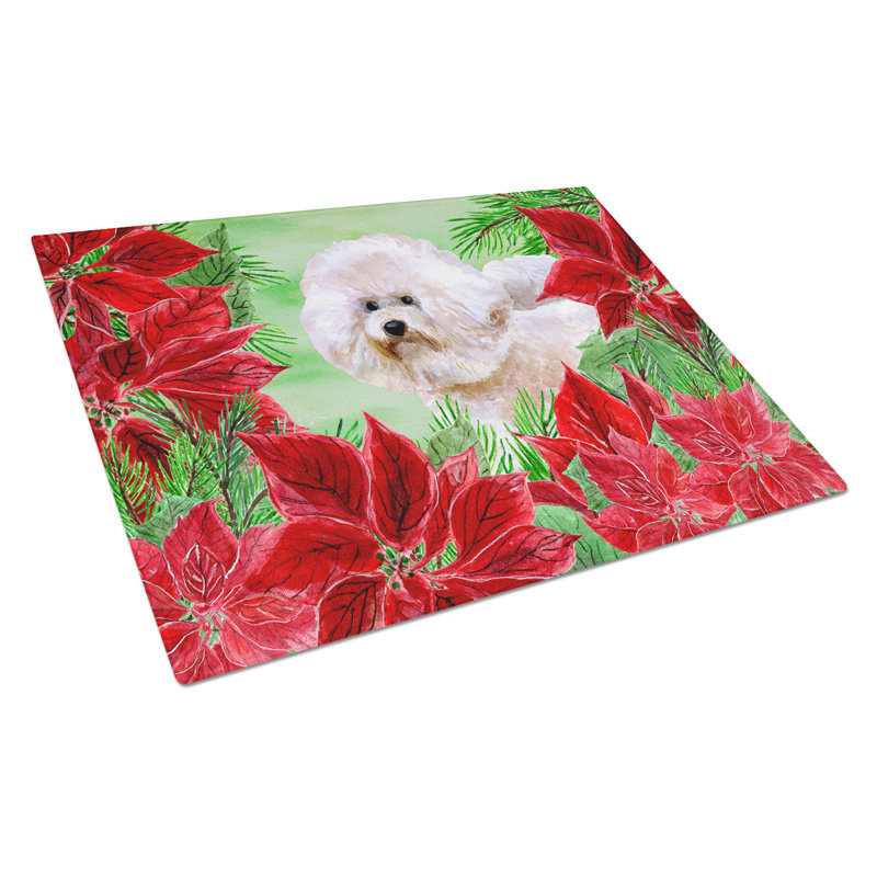 Caroline's Treasures Tempered Glass Poinsettias Cutting Board, Bichon Frise #2