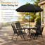Ensemble bistro de patio 6 pièces avec 4 chaises pliantes, une table ronde en verre et un grand parasol extérieur-130620728