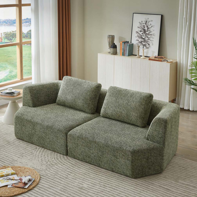 Chenille Fabric 3 Seater Compressed Sofa,No Assembly, Green