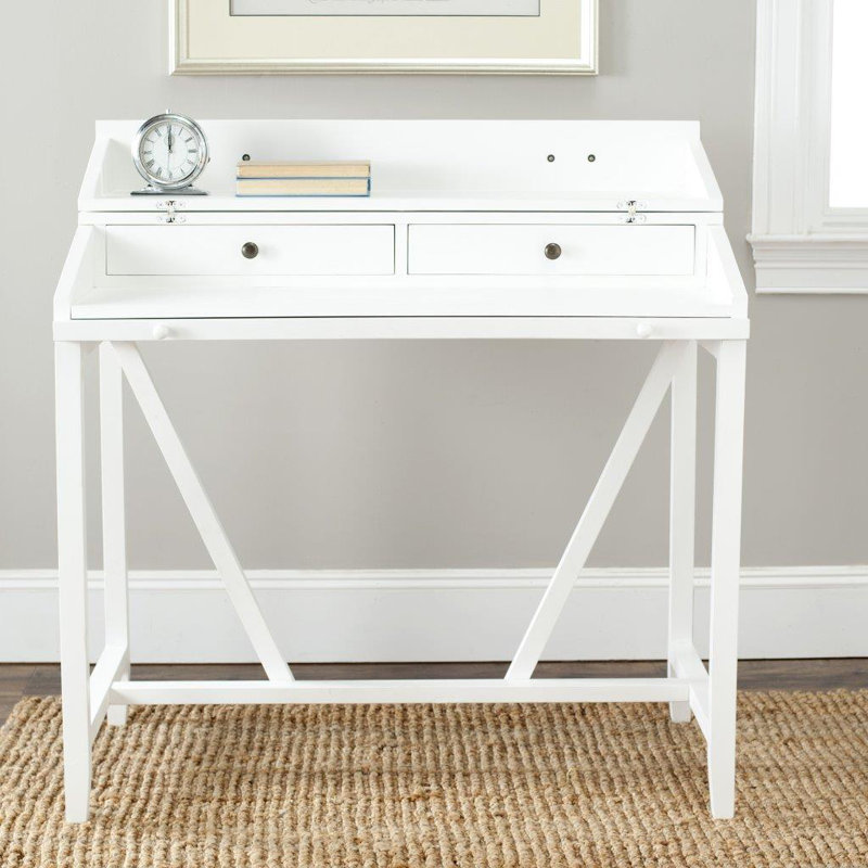 Bureau en bois massif avec rehausse Brileigh, Blanc