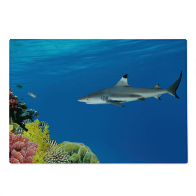 Ambesonne Shark Cutting Board Large Size Tropic Underwater World Multicolor