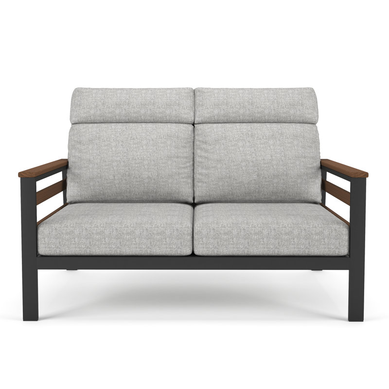 Causeuse d'extérieur en métal avec coussin Sunbrella Townsend, Brun, Toile granit