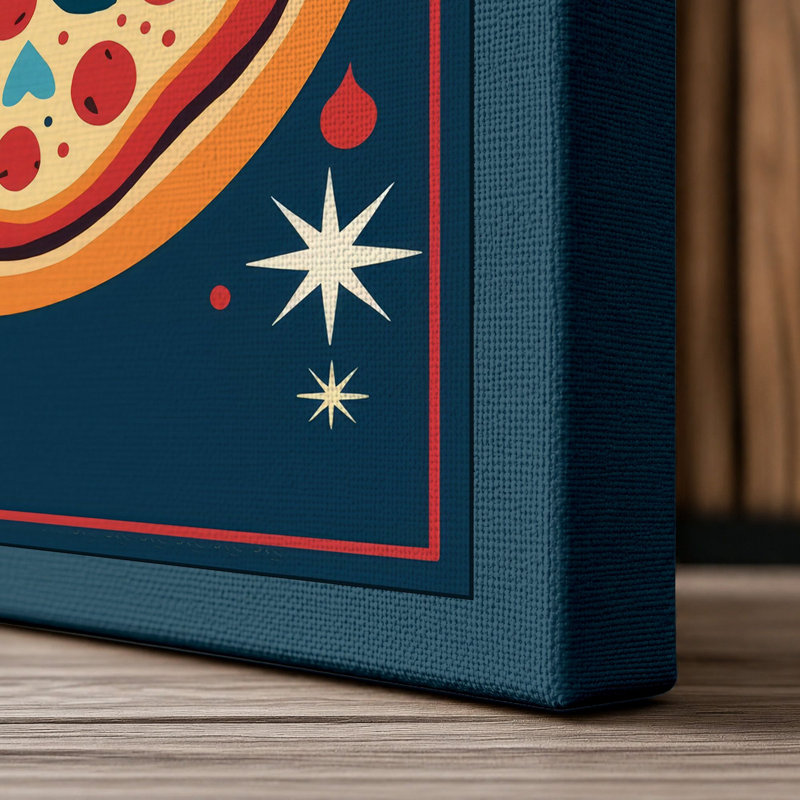 Pizza Under Stars Retro - Wrapped Canvas, 24x16 - 61.0 x 40.6 cm, Teal Border