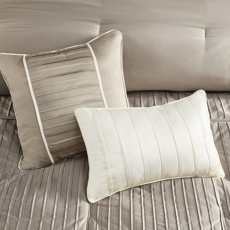 7 Piece Charmeuse Comforter - Taupe King Embroidery Pillow