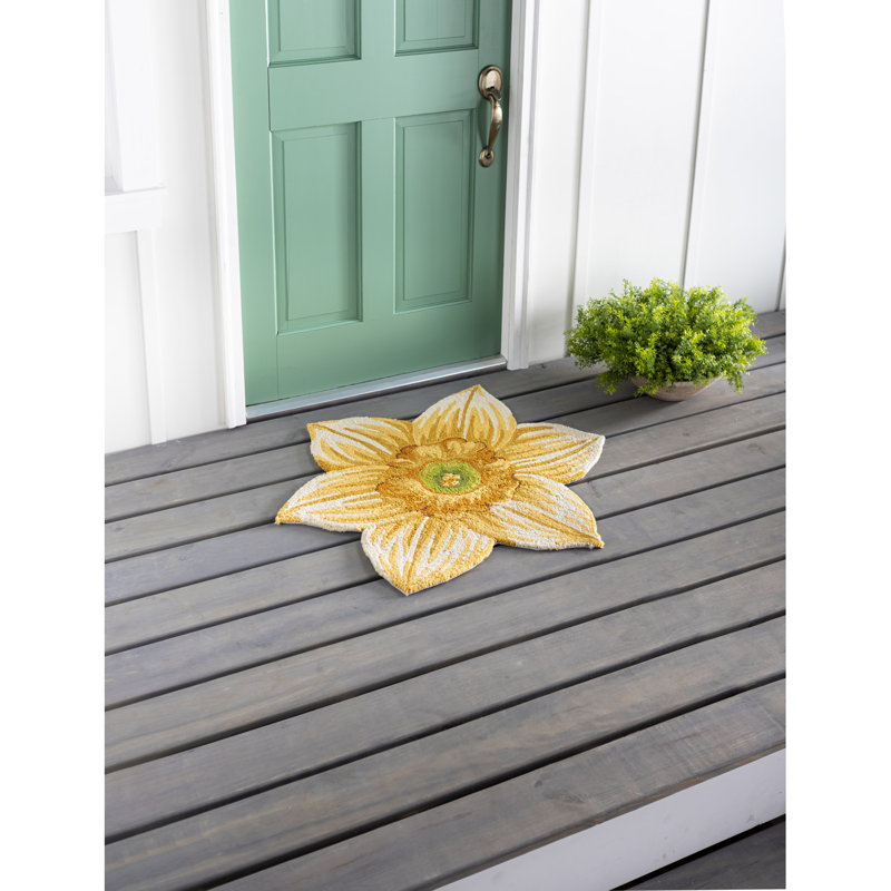Tapis intérieur / extérieur crocheté en forme de jonquille jaune