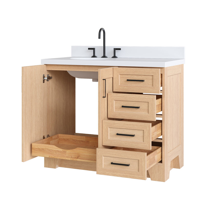 43 IN.  Single Bathroom Vanity, Left, Oval, Natural Oak