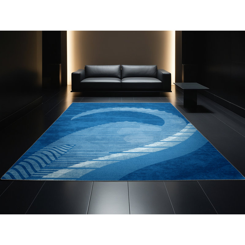 Machine Washable Pantelia Parasaurolophus Classic Striped Rug in Blue – BabyBlue Binding, 8x10