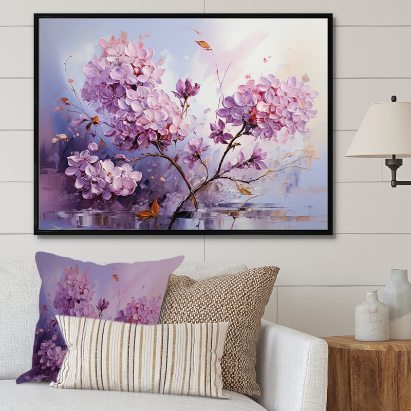 Charme mauve lilas mauve, H 34 po x l 44 po x P 1,5 po, Cadre flottant noir
