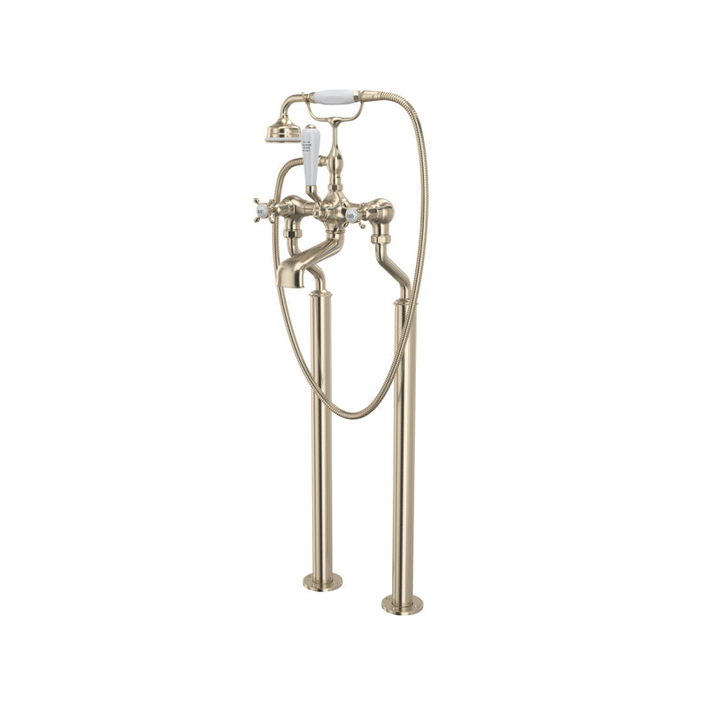 Edwardian™ Exposed 3 Handle Floor Mounted Clawfoot Tub Faucet, Satin Nickel
