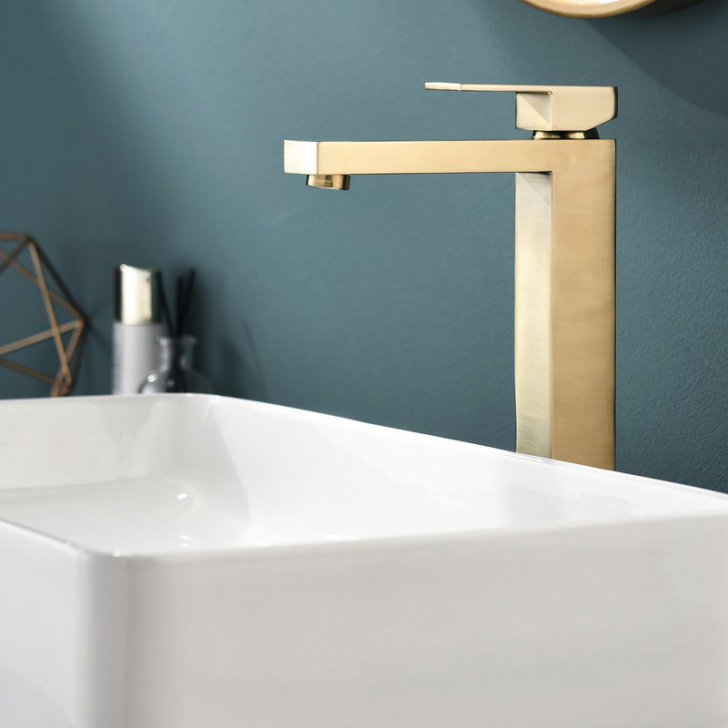 Modern Brushed Gold Basin Faucet - Deck Mounted And One Handle Design Elegant Sink Deck-Mounted Cartridge Valve System