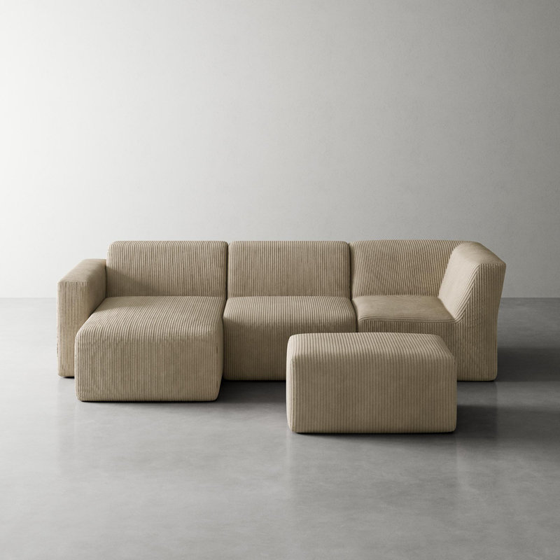 4 Seater Corduroy Seating Component, Left Hand Facing, Khaki Corduroy