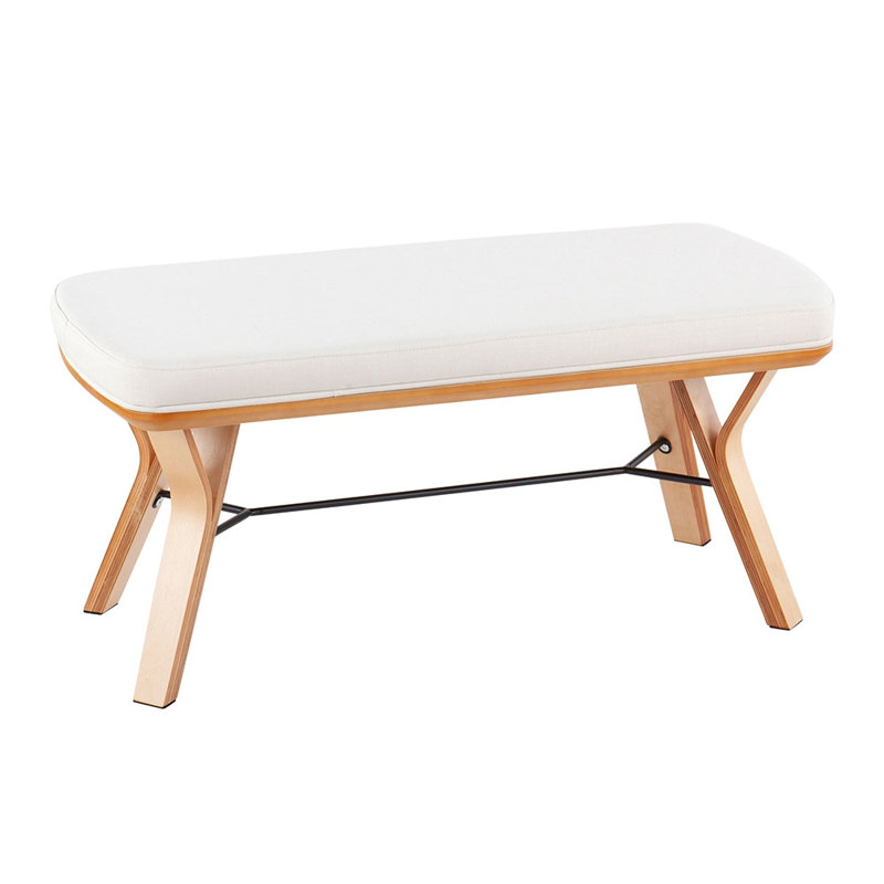 Banc en bois naturel Folia Mid-Century, Crème + naturel, Crème