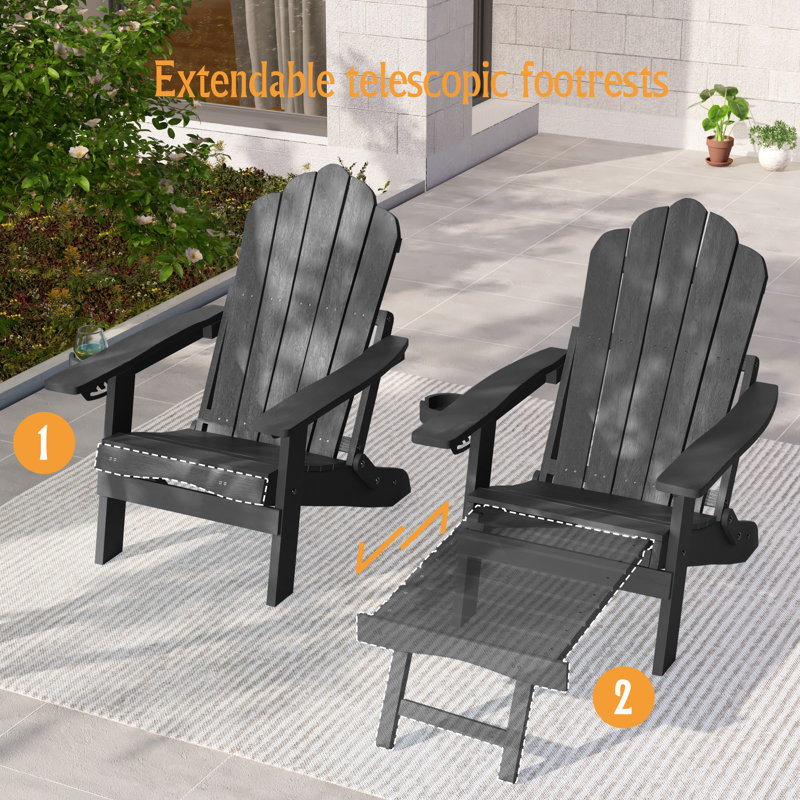 Weather Resistant Folding Adirondack Chair, Black