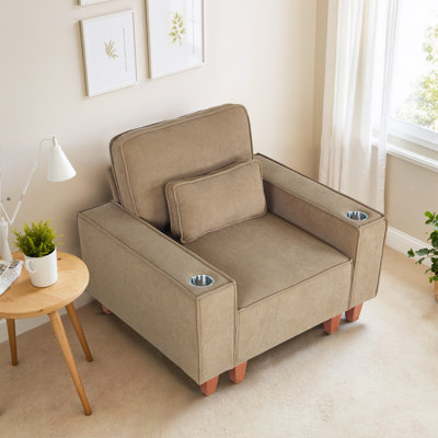 Wide Solid Accent Chair, Fabric Modern Armchairs, Upholstered Sofa Chair For Living Room