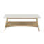 Table basse rectangulaire à deux tons avec tablette de rangement inférieure, finition blanche et aspect bois naturel, 48 pouces de largeur