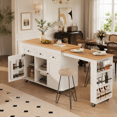 Extendable Kitchen Island with Dining Table, Storage, and Power Outlet for Modern Kitchens and Dining Rooms