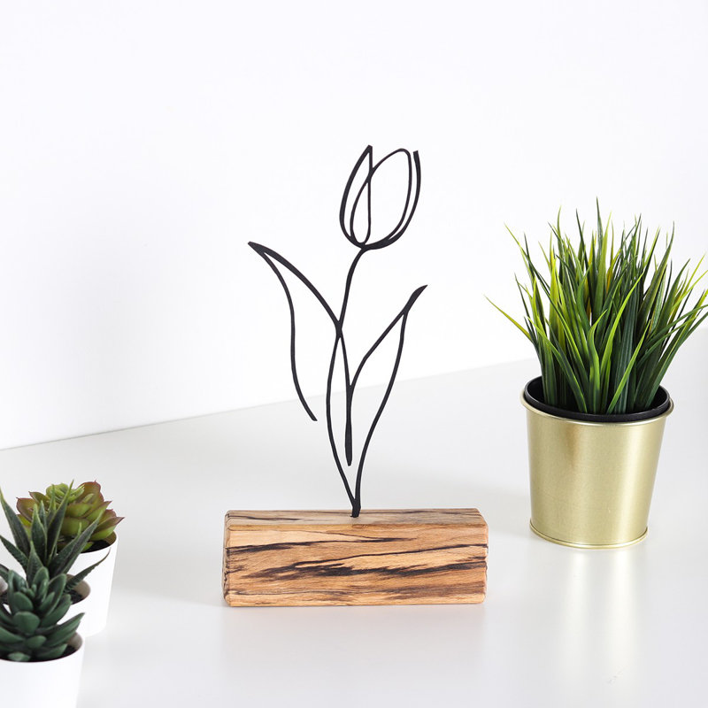 Elegant Black Decorative Object, 17 x 30 x 1.4 inches | 100% Metal with 2 mm Thickness, Solid Wood Base | Unique Home Décor Accent for Living Room, Office, or Study | Distinctive Color Variations for a Stylish Touch