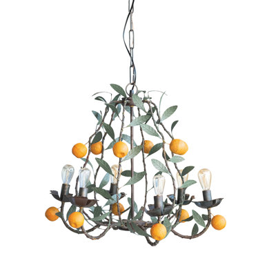 Metal Tole Chandelier With Leaves And Tangerines And 6 Lights