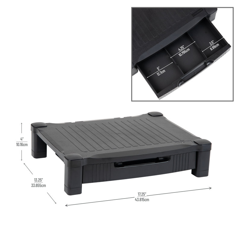  Monitor Stand, Storage Drawer, Desktop Organizer, Laptop Riser, Office, 17.25"L x 13.25"W x 4"H