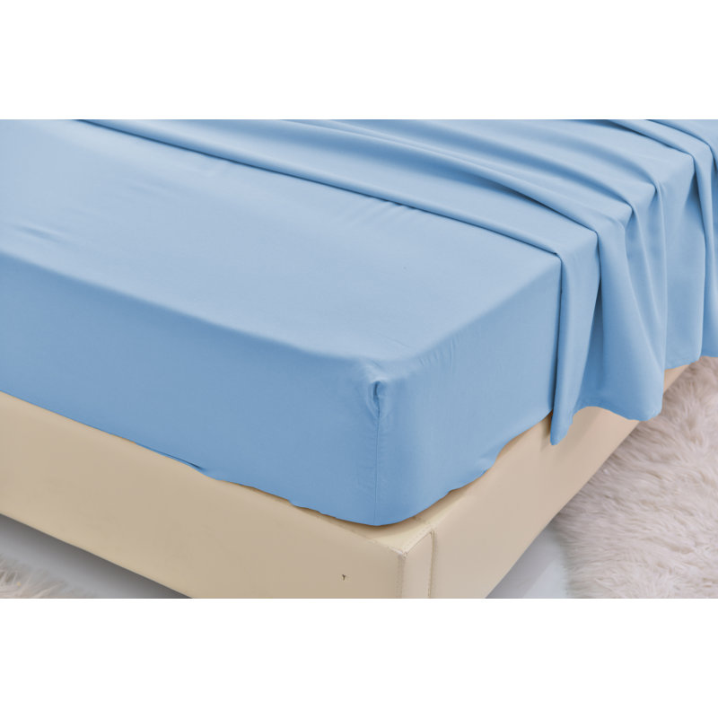 Ensemble de literie en rayonne de bambou, Bleu clair, Ensemble de draps pour très grand lit californien