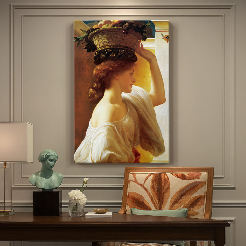 «Eucharis - A Girl with a Basket of Fruit» - toile tendue par Sir Frederic Leighton, 24 po x 36 po