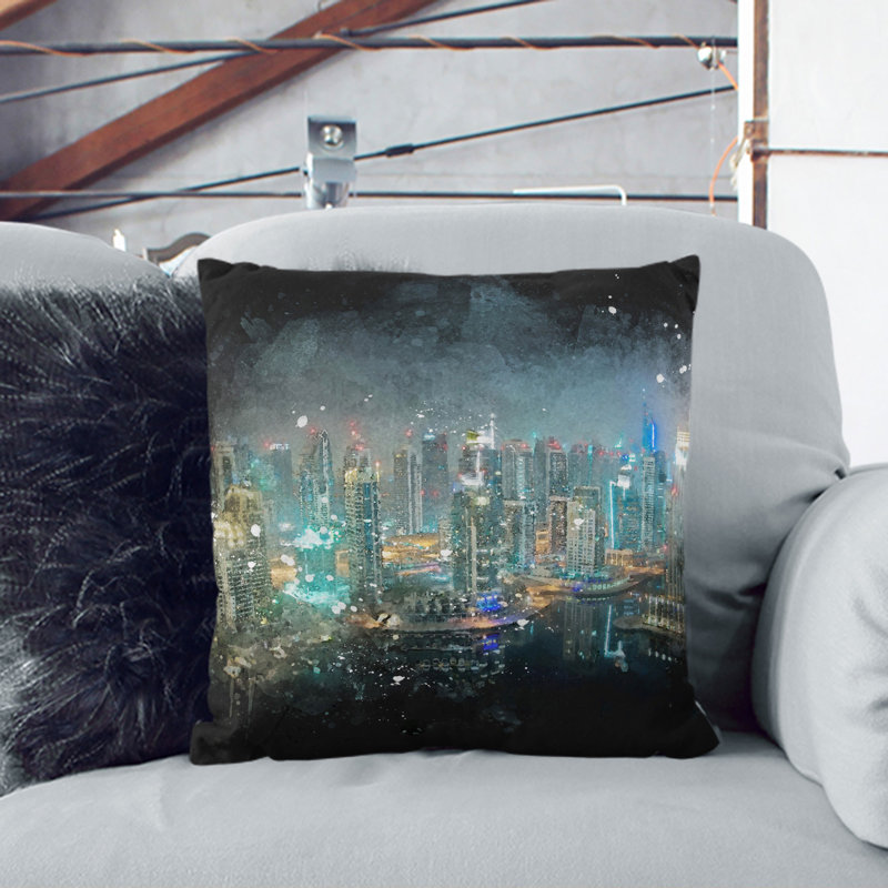 Dubai Skyline Vol.3 Paint Splash Square Throw Cushion, White, 40cm H x 40cm W x 15cm D