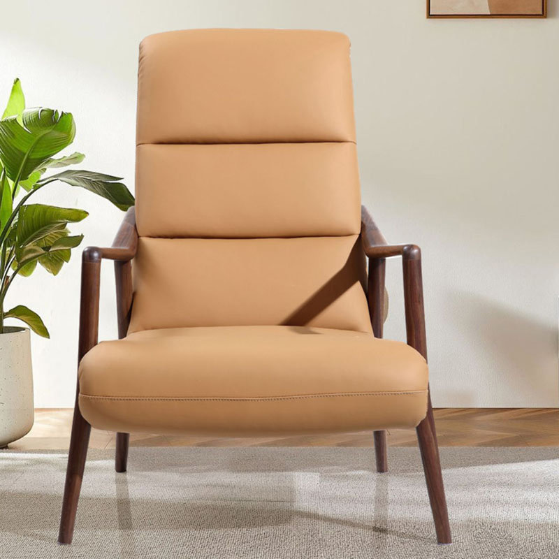 Chaise élégante en noyer noir, Similicuir brun